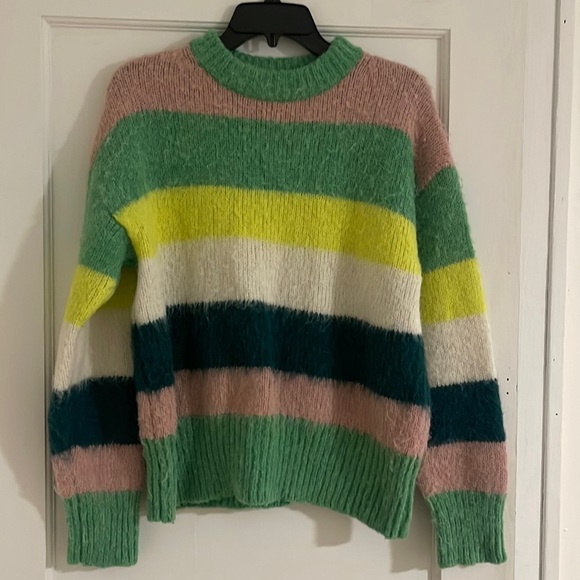 Target Brand a new day Green Striped Fuzzy Sweater | Size L - Picture 1 of 4